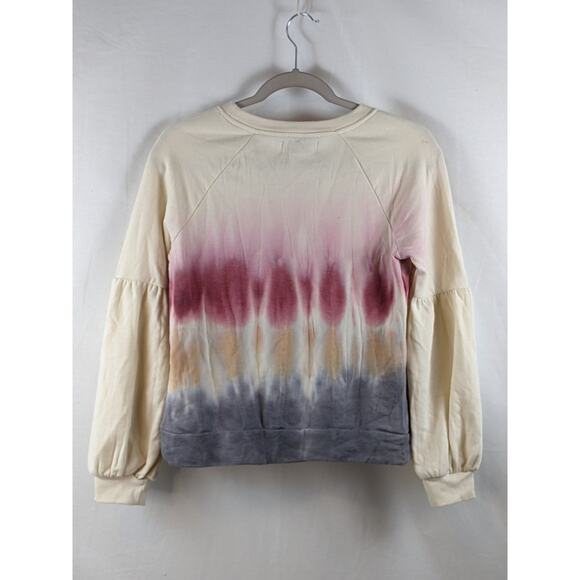 Knox Rose Tie Dye Off White Sweatshirt XS Dropped Shoulders Crew Long Sleeve New - Picture 8 of 8